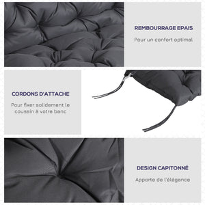 Coussin de banc matelas assise dossier pour banc de jardin coussin balancelle canapé 3 places grand confort 100 x 98 x 8 cm gris
