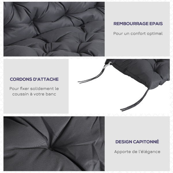 Coussin de banc matelas assise dossier pour banc de jardin coussin balancelle canapé 3 places grand confort 100 x 98 x 8 cm gris