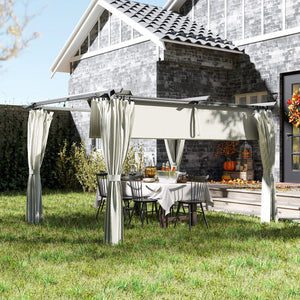 Pergola 3 x 3 m avec Auvent Rétractable et Rideaux, Tonnelle Extérieure UPF30+ pour Jardin, Patio, Terrasse, Crème