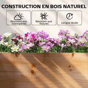 Carré Potager en Bois 234x109x25cm - Lit de Jardin Surélevé 4 Zones de Culture - Jardinière Extérieure à Fond Ouvert avec Montage sans Outil, pour Légumes, Fleurs, Marron Clair