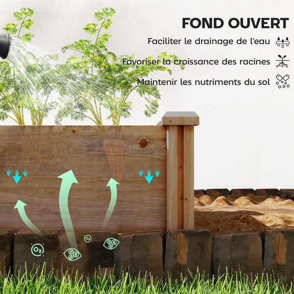 Carré Potager en Bois 234x109x25cm - Lit de Jardin Surélevé 4 Zones de Culture - Jardinière Extérieure à Fond Ouvert avec Montage sans Outil, pour Légumes, Fleurs, Marron Clair