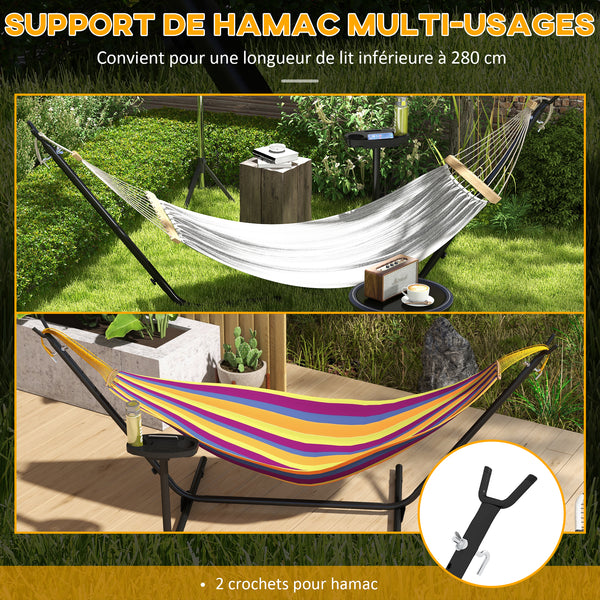 Support Pied de hamac avec porte-gobelet, Structure Robuste métal époxy Noir dim. 305L x 129l x 109H cm, 150kg sans hamac