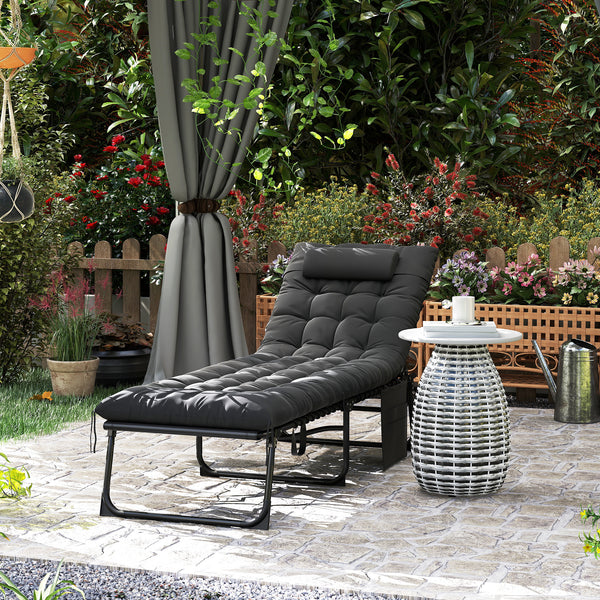 Bain de soleil, chaise longue pliante avec coussin, appuie-tête, poche latérale, textilène, transat jardin extérieur inclinable de plage camping piscine terrasse 58 x 189 x 32,5 cm noir
