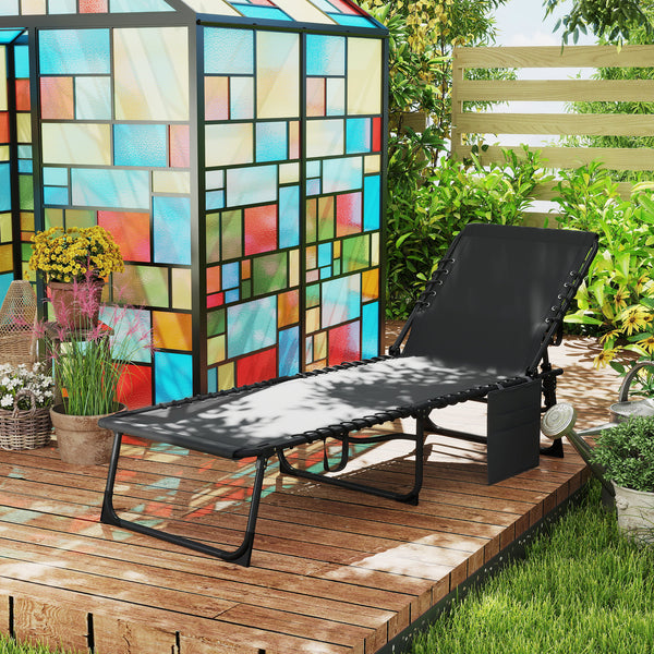 Bain de soleil, chaise longue pliante avec coussin, appuie-tête, poche latérale, textilène, transat jardin extérieur inclinable de plage camping piscine terrasse 58 x 189 x 32,5 cm noir