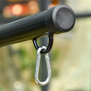 Support de fauteuil suspendu, support chaise suspendue, base en X, cadre en C, boucle à ressort inclus, cadre en métal robuste, charge max.120 kg, 114 x 80 x 208 cm, noir