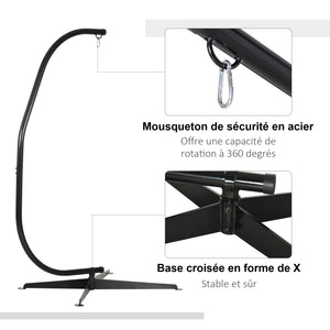 Support de fauteuil suspendu, support chaise suspendue, base en X, cadre en C, boucle à ressort inclus, cadre en métal robuste, charge max.120 kg, 114 x 80 x 208 cm, noir