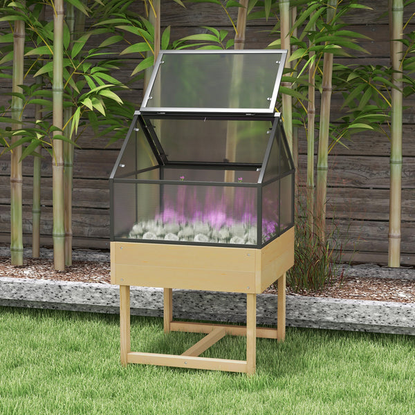 Mini Serre sur Pieds - jardinière surélevée - dim.  60L x 57l x 103H cm - double toit ouvrable Panneaux de Polycarbonate, acier, Bois Sapin traité