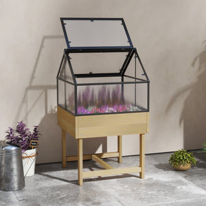 Mini Serre sur Pieds - jardinière surélevée - dim.  60L x 57l x 103H cm - double toit ouvrable Panneaux de Polycarbonate, acier, Bois Sapin traité