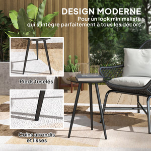Petite table basse ronde, table d'appoint, plateau en verre trempé, pieds effilés, cadre en acier, table de jardin pour balcon, jardin, terrasse, salon, noir
