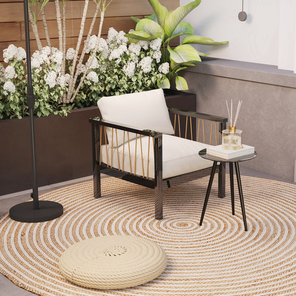 Petite table basse ronde, table d'appoint, plateau en verre trempé, pieds effilés, cadre en acier, table de jardin pour balcon, jardin, terrasse, salon, noir