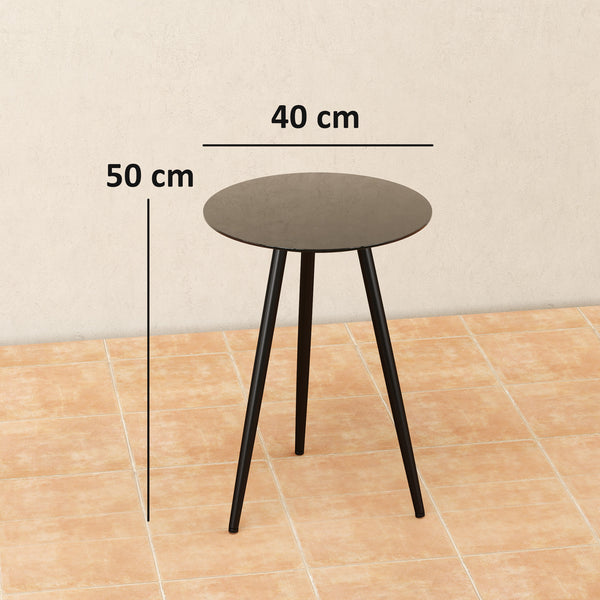 Petite table basse ronde, table d'appoint, plateau en verre trempé, pieds effilés, cadre en acier, table de jardin pour balcon, jardin, terrasse, salon, noir
