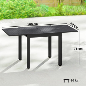 Table de jardin extensible en aluminium - table extérieur 4-6 personnes avec rallonge auto-stockée - mobilier de jardin résistant aux intempéries pour terrasse et balcon, 80-160 x 80 cm, noir
