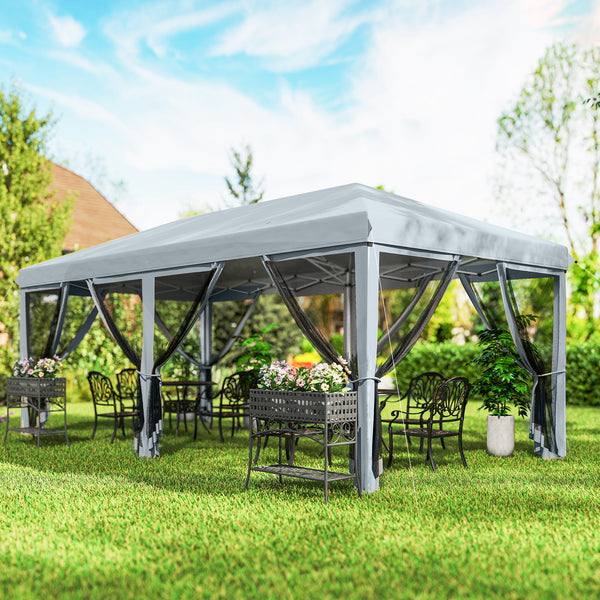 Tonnelle pliante tonnelle de jardin extérieure barnum pliant Pop-up pavillon de terrasse 6 x 3 m Anti-UV moustiquaires amovibles + Sac de Transport Gris