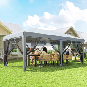 Tonnelle pliante tonnelle de jardin extérieure barnum pliant Pop-up pavillon de terrasse 6 x 3 m Anti-UV moustiquaires amovibles + Sac de Transport Gris