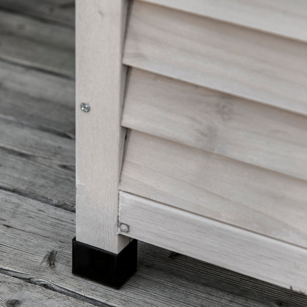Coffre de rangement extérieur, malle de rangement en bois, 283L, avec petites ouvertures en bas, 2 chaînes, 127 x 56 x 60 cm, gris