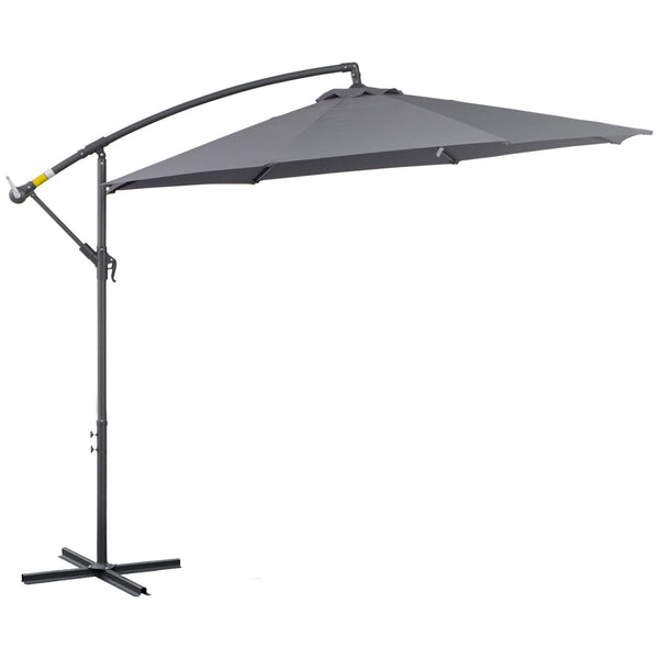 Parasol déporté octogonal rabattable diamètre 3 m parasol de jardin avec pied en croix gris