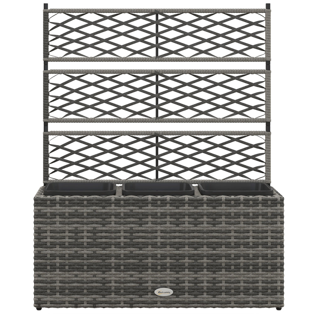 Jardinière pour plantes avec treillis 3 pots bacs à plante jardinière 33L jardin balcon patio terrasse extérieur en résine tressée et acier 84 x 30 x 107 cm gris noir