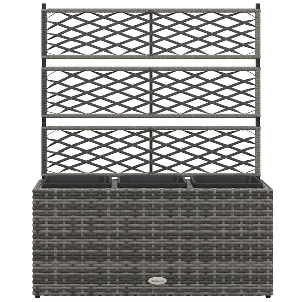 Jardinière pour plantes avec treillis 3 pots bacs à plante jardinière 33L jardin balcon patio terrasse extérieur en résine tressée et acier 84 x 30 x 107 cm gris noir