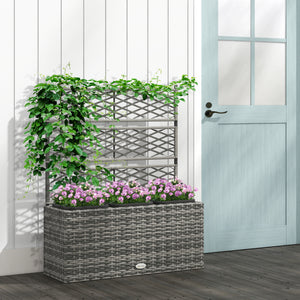 Jardinière pour plantes avec treillis 3 pots bacs à plante jardinière 33L jardin balcon patio terrasse extérieur en résine tressée et acier 84 x 30 x 107 cm gris noir