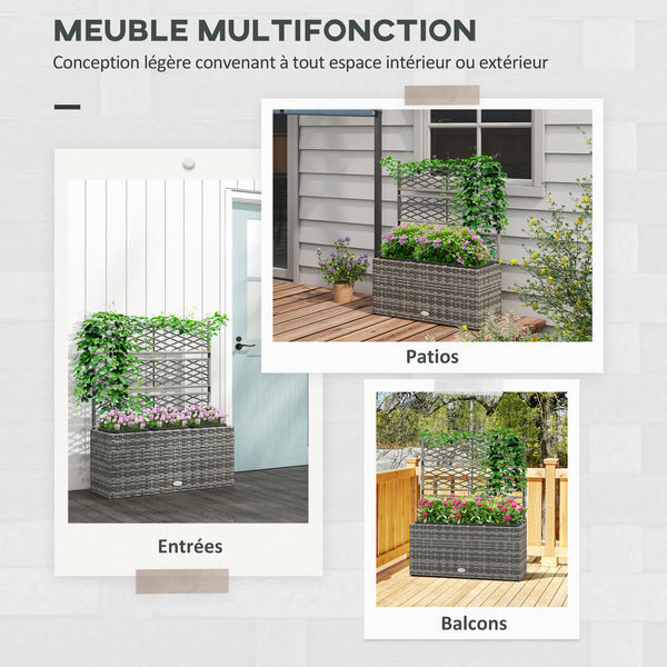 Jardinière pour plantes avec treillis 3 pots bacs à plante jardinière 33L jardin balcon patio terrasse extérieur en résine tressée et acier 84 x 30 x 107 cm gris noir