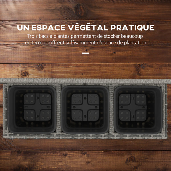 Jardinière pour plantes avec treillis 3 pots bacs à plante jardinière 33L jardin balcon patio terrasse extérieur en résine tressée et acier 84 x 30 x 107 cm gris noir