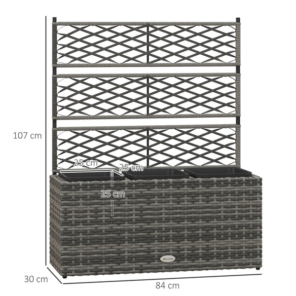 Jardinière pour plantes avec treillis 3 pots bacs à plante jardinière 33L jardin balcon patio terrasse extérieur en résine tressée et acier 84 x 30 x 107 cm gris noir