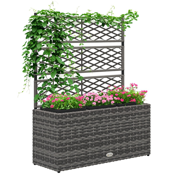 Jardinière pour plantes avec treillis 3 pots bacs à plante jardinière 33L jardin balcon patio terrasse extérieur en résine tressée et acier 84 x 30 x 107 cm gris noir
