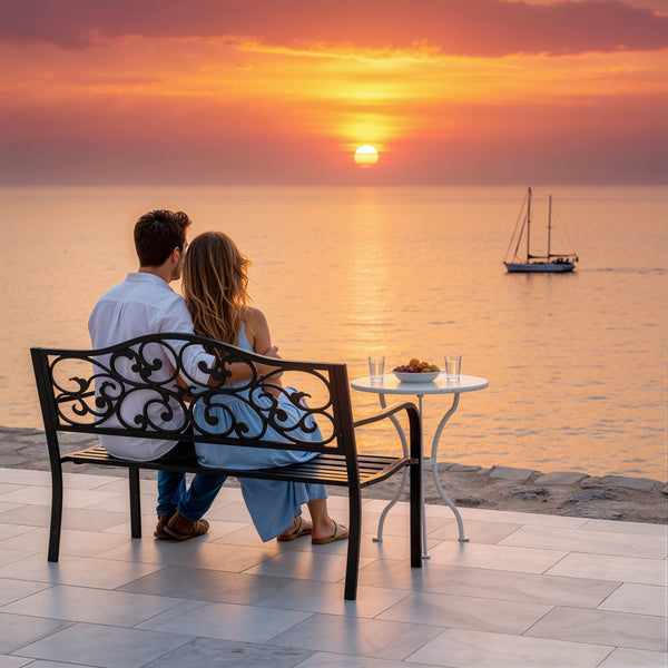 Banc de jardin 3 places terrasse Style Cosy Chic 127L x 60l x 85H cm métal époxy anticorrosion Noir