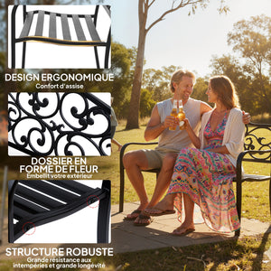 Banc de jardin 3 places terrasse Style Cosy Chic 127L x 60l x 85H cm métal époxy anticorrosion Noir