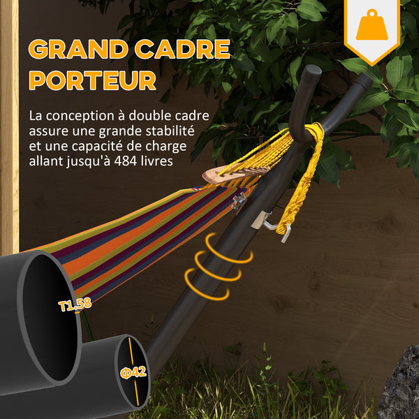 Support Pied de hamac Structure Robuste métal époxy Hauteur réglable 6 Niveaux Noir dim. 290L x 120l x 115H cm