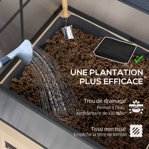 Mini Serre sur Pieds - jardinière surélevée - dim.  60L x 57l x 103H cm - double toit ouvrable Panneaux de Polycarbonate, acier, Bois Sapin traité