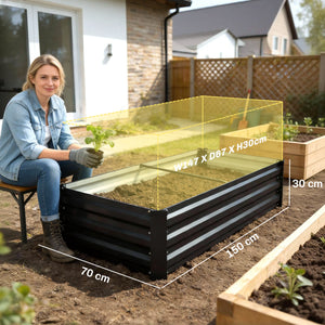 Jardinière rectangulaire potager de jardin bac à fleurs en acier avec bordure de sécurité et fond ouvert dim. 150L x 70l x 30H cm gris foncé