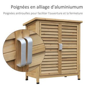 Armoire de jardin abri jardin remise pour outils sur pied dim. 87L x 46,5l x 96,5H cm  étagère portes persiennes toit bitumé jaune