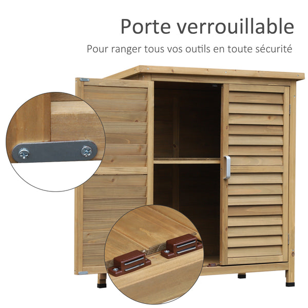 Armoire de jardin abri jardin remise pour outils sur pied dim. 87L x 46,5l x 96,5H cm  étagère portes persiennes toit bitumé jaune