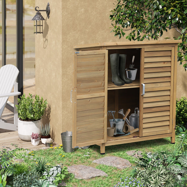 Armoire de jardin abri jardin remise pour outils sur pied dim. 87L x 46,5l x 96,5H cm  étagère portes persiennes toit bitumé jaune