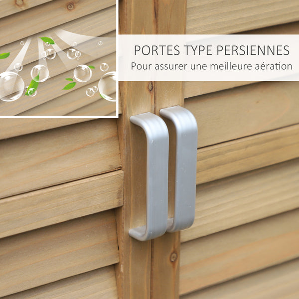 Armoire de jardin abri jardin remise pour outils sur pied dim. 87L x 46,5l x 96,5H cm  étagère portes persiennes toit bitumé jaune