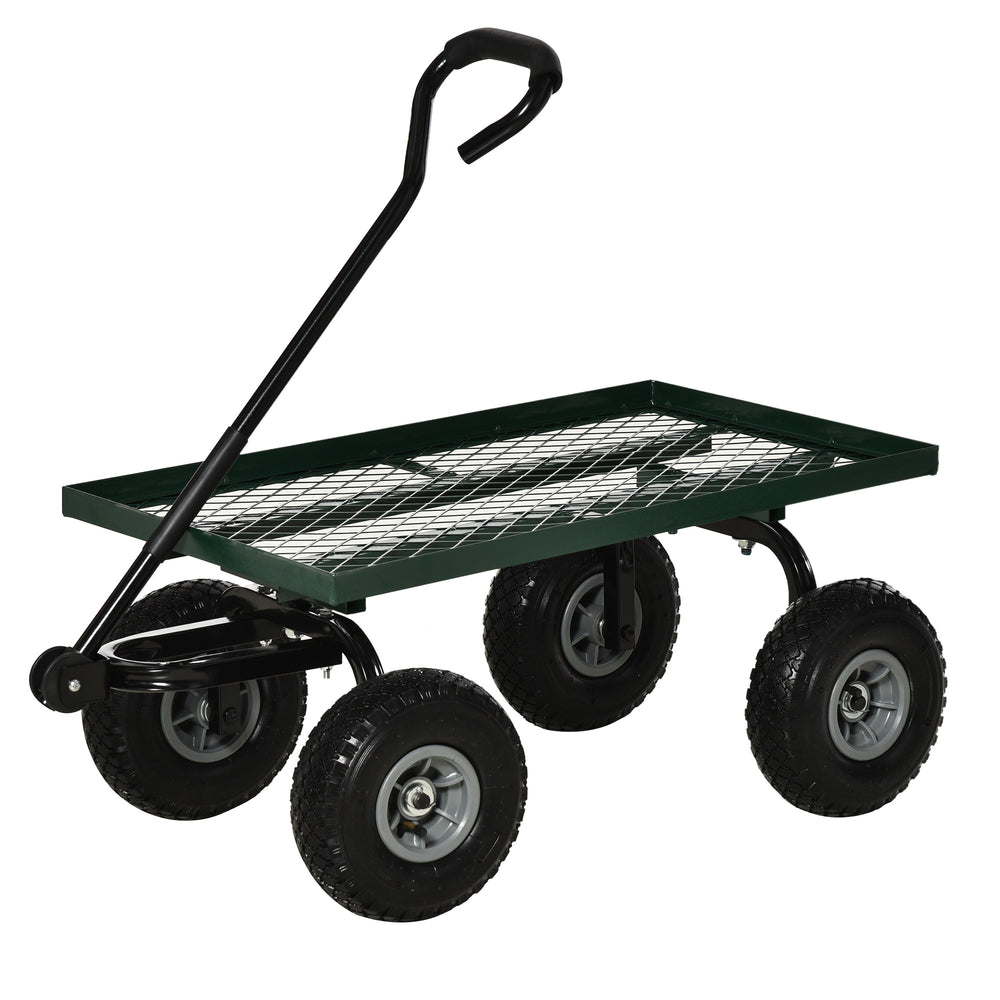 Chariot de transport jardin remorque à main charrette à bras 4 roues 94L x 48,5l x 100H cm charge max. 150 Kg métal vert