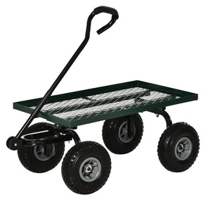Chariot de transport jardin remorque à main charrette à bras 4 roues 94L x 48,5l x 100H cm charge max. 150 Kg métal vert