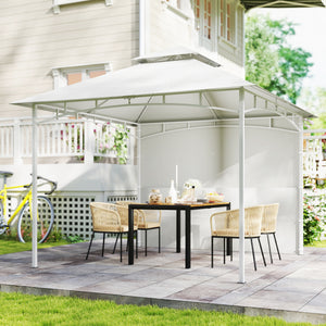 Pavillon 3 x 3 m, Toit Double, Abri de Jardin avec Rideaux et Poches de Rangement, Crochet de Plafond, Structure Métallique Solide, Blanc Crème