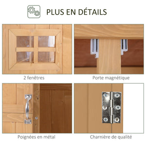 Abri de Jardin en bois Armoire de Jardin dim. 127,5L x 50l x 164H cm 2 étagères 2 Portes 2 fenêtres Toit bitumé étanche Bois Massif Sapin pré-huilé bois naturel