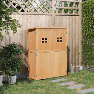 Abri de Jardin en bois Armoire de Jardin dim. 127,5L x 50l x 164H cm 2 étagères 2 Portes 2 fenêtres Toit bitumé étanche Bois Massif Sapin pré-huilé bois naturel