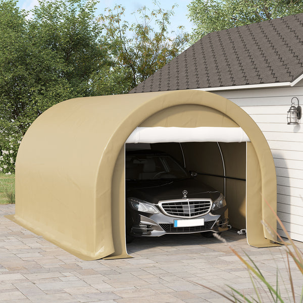 Carport tente de garage 5 x 3 x 2,4 m, abri voiture extérieur, tente de stockage avec porte enroulable zippée, acier galvanisé, PE haute densité 190 g/m², beige