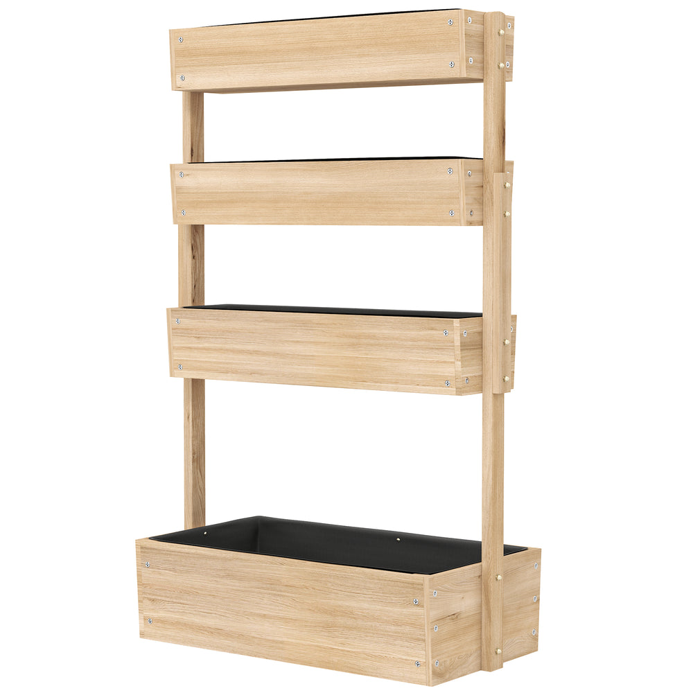 Jardinière surélevée en bois avec 4 étages, escalier de fleurs avec doublure, trous de drainage, pour terrasse, balcon et jardin, bois naturel