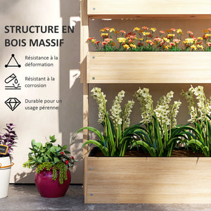 Jardinière surélevée en bois avec 4 étages, escalier de fleurs avec doublure, trous de drainage, pour terrasse, balcon et jardin, bois naturel