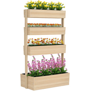 Jardinière surélevée en bois avec 4 étages, escalier de fleurs avec doublure, trous de drainage, pour terrasse, balcon et jardin, bois naturel