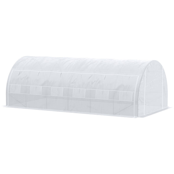 Serre de jardin 18 m² dim. 6L x 3l x 2H m avec porte + parois latérales zippées enroulables, 12 fenêtres, acier PE haute densité 140 g/m² Anti-UV blanc