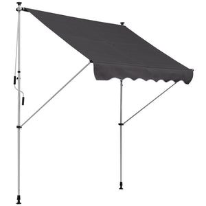 Store banne manuel rétractable 2L x 1,5l x 1,7-2,8H m inclinaison réglable installation rapide store banne sans perçage pour balcon métal aluminium polyester gris