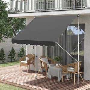 Store banne manuel rétractable 2L x 1,5l x 1,7-2,8H m inclinaison réglable installation rapide store banne sans perçage pour balcon métal aluminium polyester gris