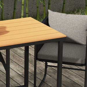 Salon de jardin ensemble 3 pièces extérieur avec 1 table et 2 fauteuils 4 coussins table en composite plateau aspect bois noir