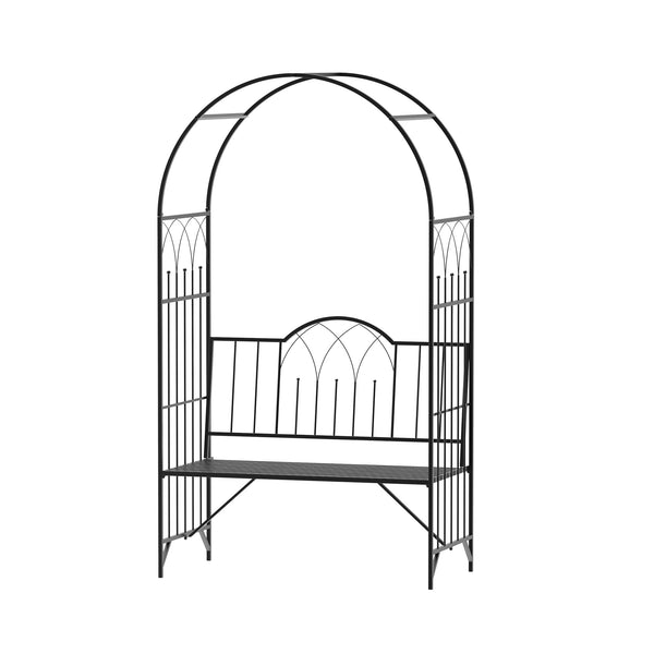 Arche à rosiers Banc de Jardin 2 Places 2 en 1 dim. 115L x 59l x 203H cm métal époxy Noir